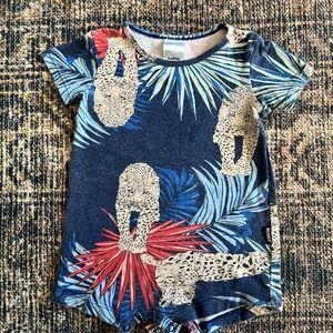 Bonds Navy Tropical Leopard Baby Romper